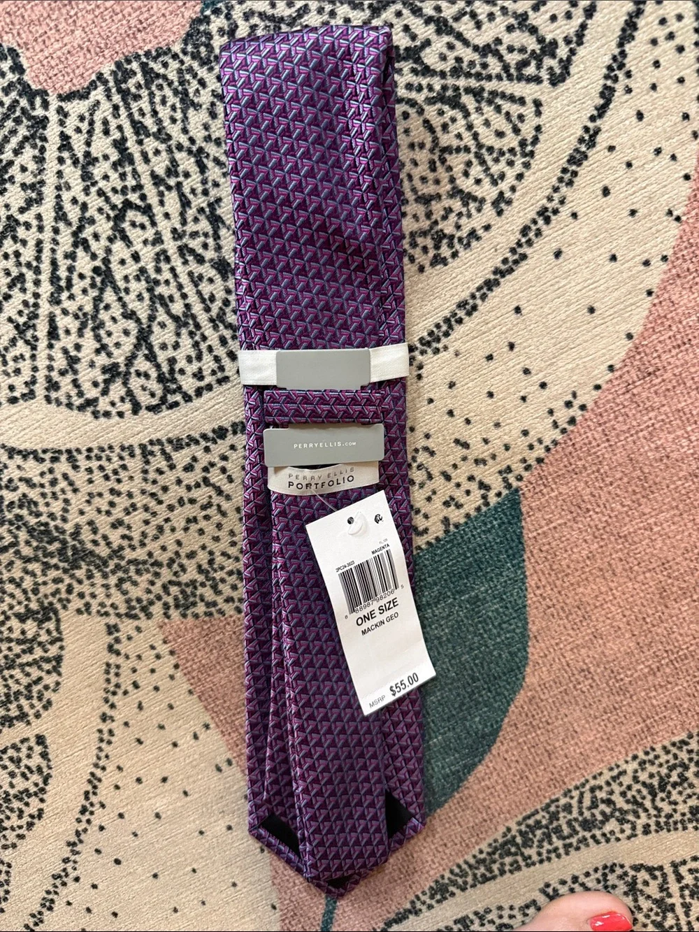 Perry Ellis Portfolio Purple Geometric Silk Tie